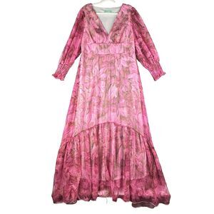 Toleen Maxi Dress Womens 2XL Pink Floral Tiered Vacation Feminine Coquette Lined